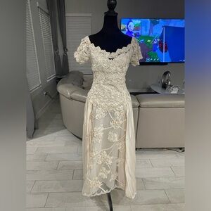 Vintage Victorian unbranded cottagecore beaded embroidered wedding dress M